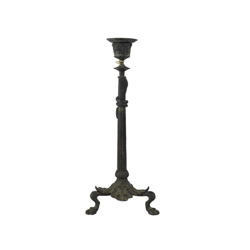 206 - French bronze candlestick. Late 19th century, the fluted column entwined with a snake, the leaf cast... 