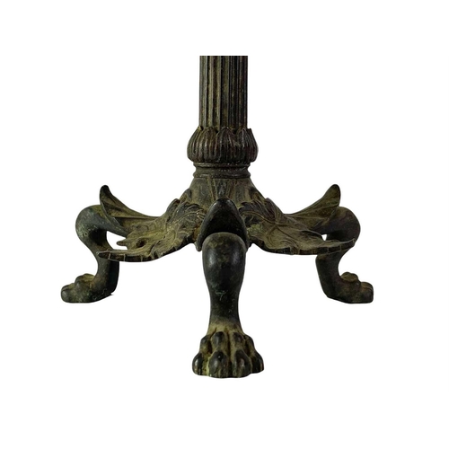 206 - French bronze candlestick. Late 19th century, the fluted column entwined with a snake, the leaf cast... 