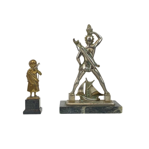 23 - A bronze figure of a farm girl signed E Kuske raised on a square marble base Height 15.5cm together ... 