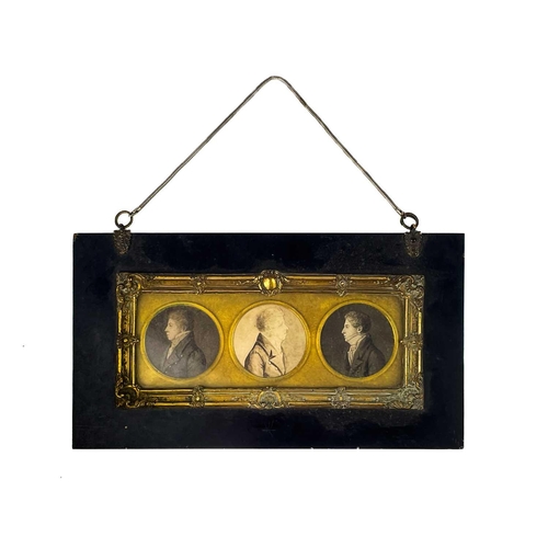 3 - A group of three charcoal, pencil, and wash portraits. Early 19th century, possibly a family group, ... 