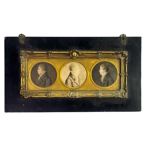 3 - A group of three charcoal, pencil, and wash portraits. Early 19th century, possibly a family group, ... 