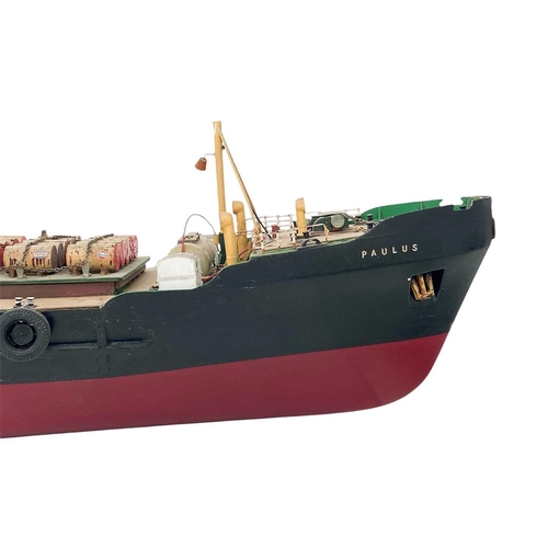 37 - A scratch built model of a cargo ship-Paulus. Formerly radio-controlled, length 122cm.