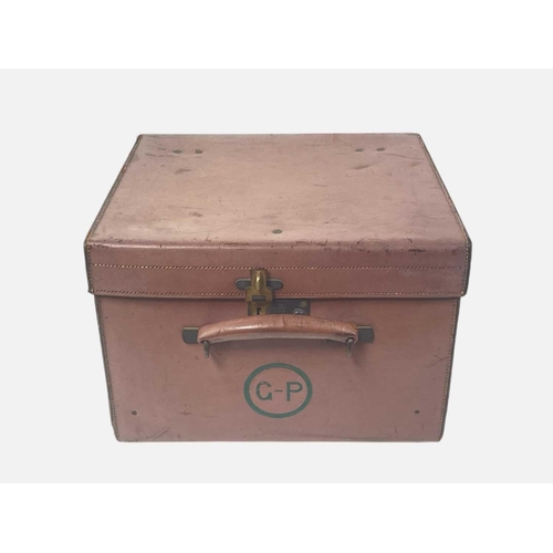 39 - A leather hat box. Stamped for John Pound, London, and initialled GP within a circle, height 27cm, w... 