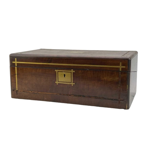 52 - A Victorian brass inlaid mahogany writing box. With a fitted interior and three concealed drawers, h... 