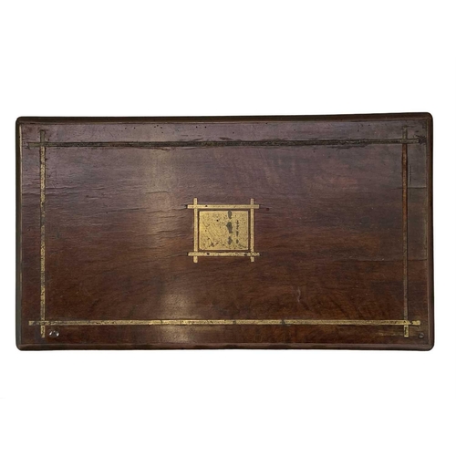 52 - A Victorian brass inlaid mahogany writing box. With a fitted interior and three concealed drawers, h... 