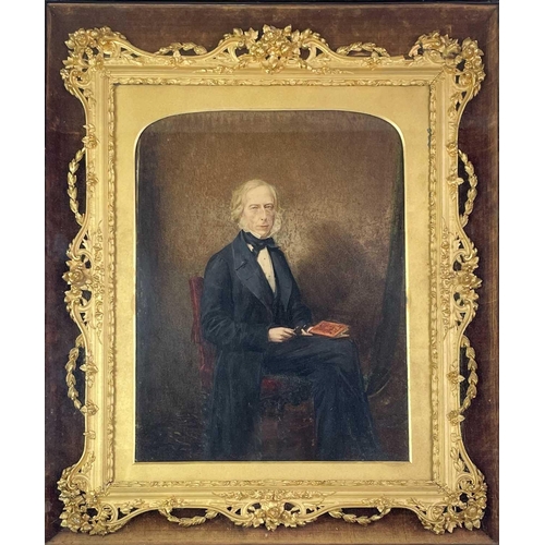 64 - A pair of Victorian overpainted portraits, in ornate gilt frames. Contained within glazed rosewood o... 