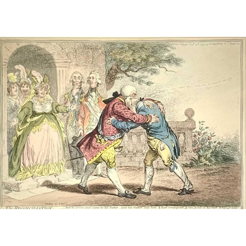 90 - After James Gillray, A coloured Caricature The Reconciliation., The Prince Regent and George III, or... 