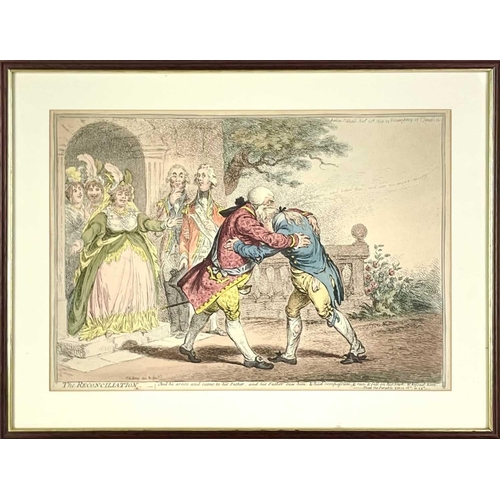 90 - After James Gillray, A coloured Caricature The Reconciliation., The Prince Regent and George III, or... 