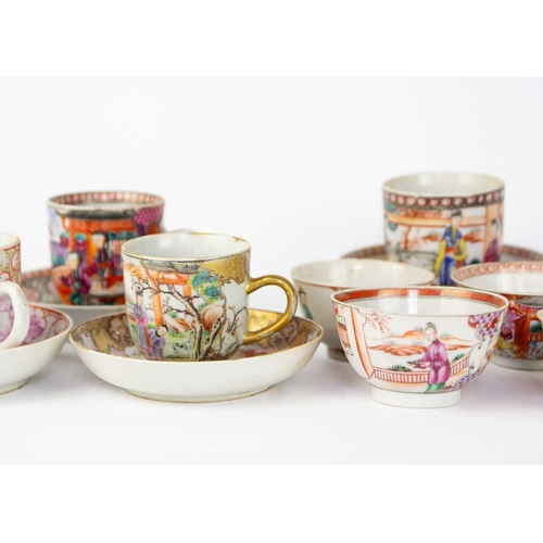 106 - Four Chinese mandarin cups and saucers, 18th century. Largest cup height 6.5cm and five Chinese mand... 