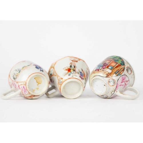 107 - Eight Chinese mandarin porcelain cups and a tea bowl, 18th century. Largest cup height 6.5cm, tea bo... 