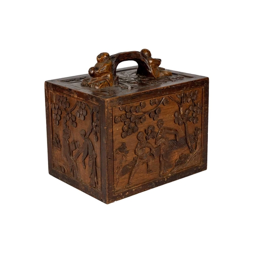 11 - A Chinese Mah-jong set, in a carved wood case, circa 1900. With five drawers enclosing bone and bamb... 