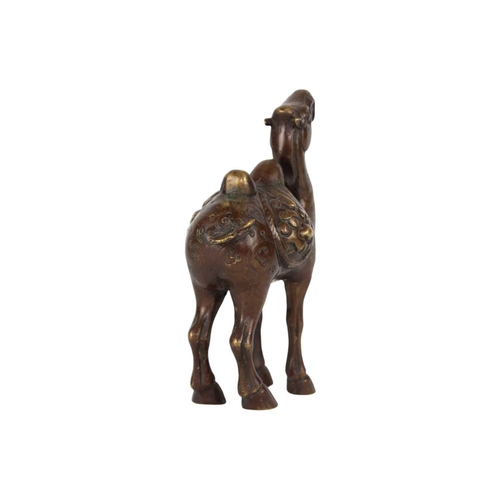 127 - A South East Asian bronze model of a camel. Height 16cm, width 12.5cm.