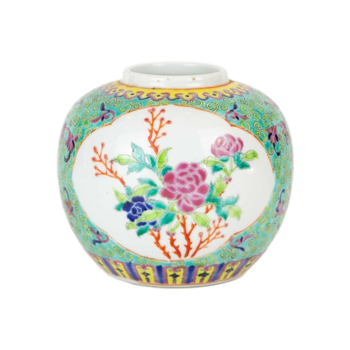 143 - A Chinese blue and white prunus pattern ginger jar. Height 12.5cm, width 12.5cm and two Chinese porc... 