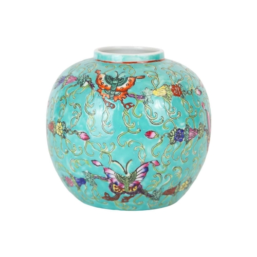 143 - A Chinese blue and white prunus pattern ginger jar. Height 12.5cm, width 12.5cm and two Chinese porc... 