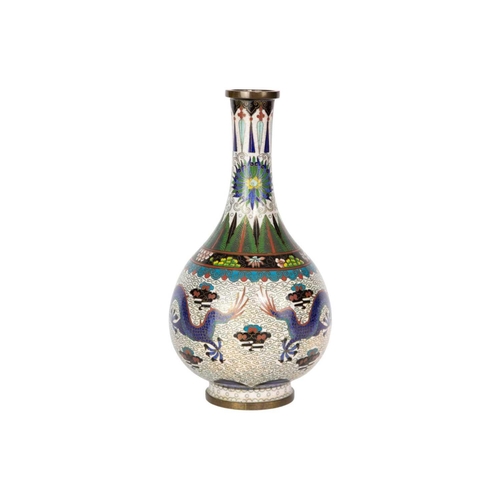 146 - A Chinese cloisonne vase, circa 1900. The ivory ground with two dragons chasing the flaming pearl, h... 