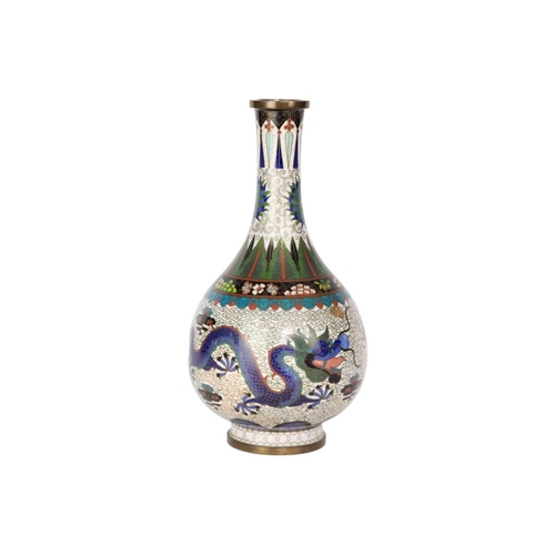 146 - A Chinese cloisonne vase, circa 1900. The ivory ground with two dragons chasing the flaming pearl, h... 