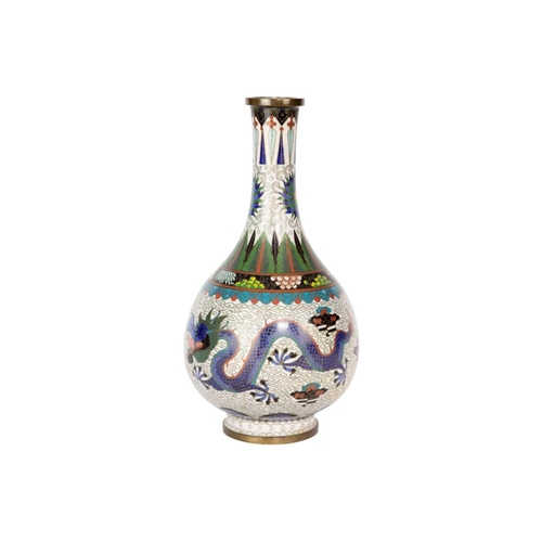 146 - A Chinese cloisonne vase, circa 1900. The ivory ground with two dragons chasing the flaming pearl, h... 