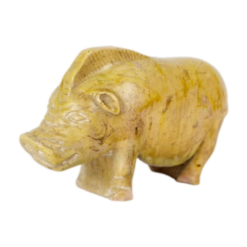 175 - A Chinese Han style pottery glazed model of a pig. Height 10.5cm, width 16cm, depth 6cm.