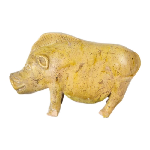 175 - A Chinese Han style pottery glazed model of a pig. Height 10.5cm, width 16cm, depth 6cm.