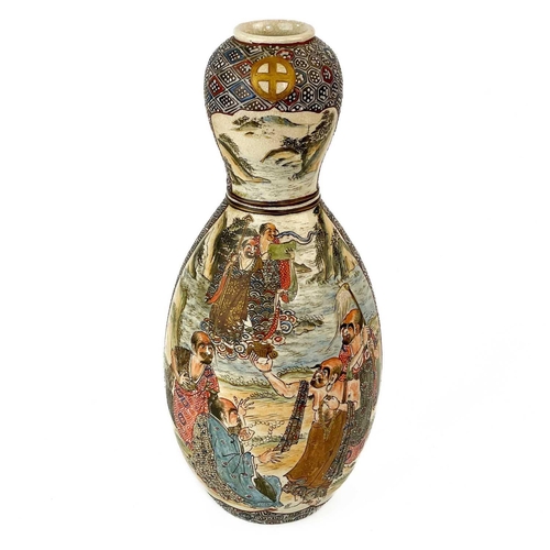 19 - A Japanese Satsuma vase, Maizan Hododa, Meiji period. Decorated with warriors and clerics, faint red... 