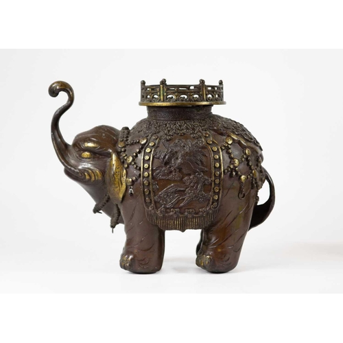 2 - A pair of Chinese bronze elephant incense burners. Early 20th century, height 21.5cm, width 24cm. (2... 