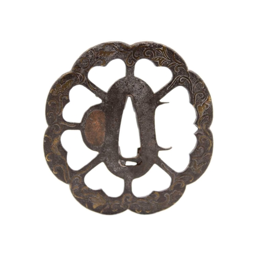 261 - A Japanese bronze tsuba, Edo period. With bronze fuichi and kashira, tsuba width 6.8cm. (3)