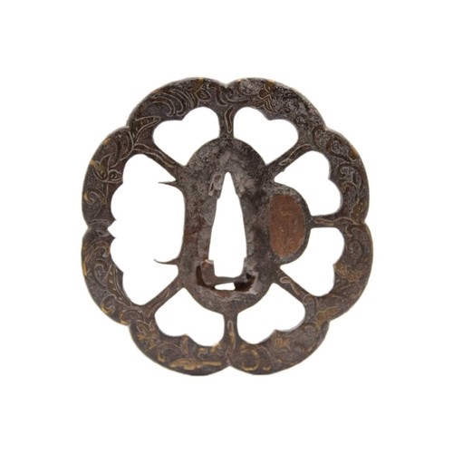 261 - A Japanese bronze tsuba, Edo period. With bronze fuichi and kashira, tsuba width 6.8cm. (3)