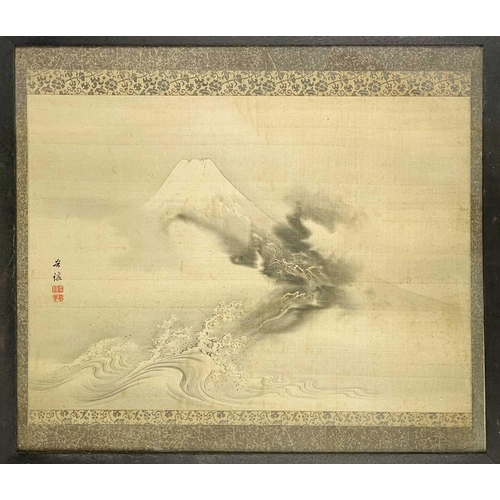 282 - A Japanese painting on silk, Bunkei, Kano School, Fuji with Storm Dragon, 19th century. With seals, ... 