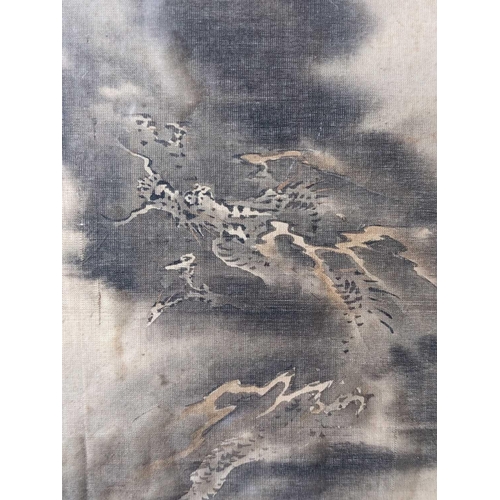 282 - A Japanese painting on silk, Bunkei, Kano School, Fuji with Storm Dragon, 19th century. With seals, ... 