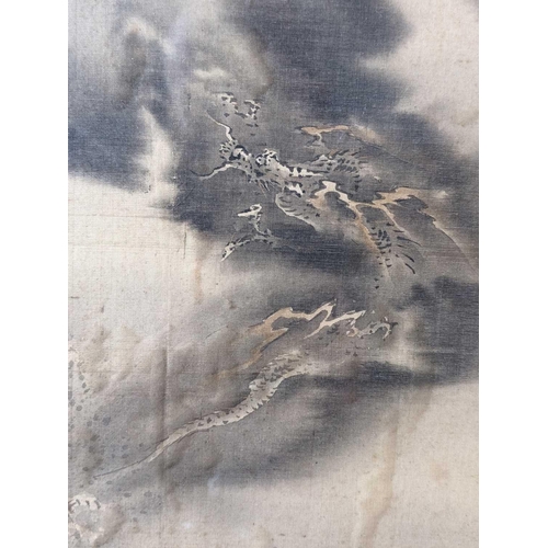 282 - A Japanese painting on silk, Bunkei, Kano School, Fuji with Storm Dragon, 19th century. With seals, ... 