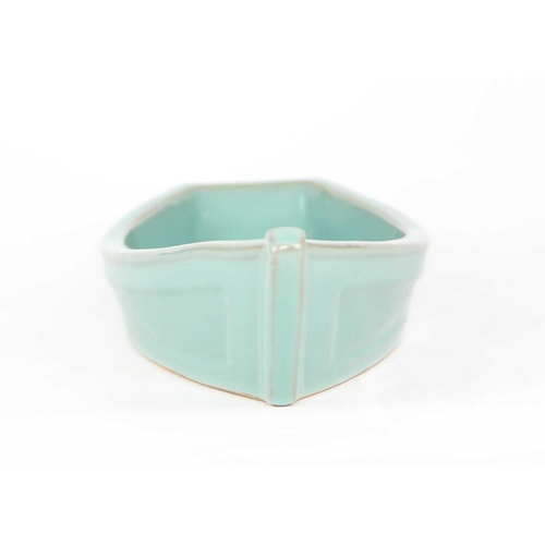 291 - A Japanese celadon sanda ware boat-shaped bowl, early 20th century. 'Tomimoto's pottery garden boat'... 