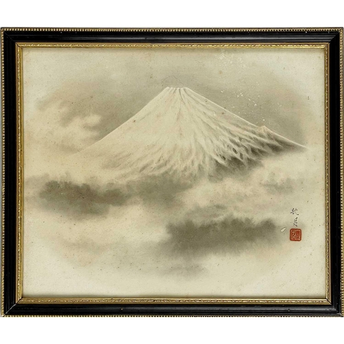 292 - A Japanese watercolour of Mount Fuji, signed and red seal. Inscription on reverse; For Dr Turk 'In i... 