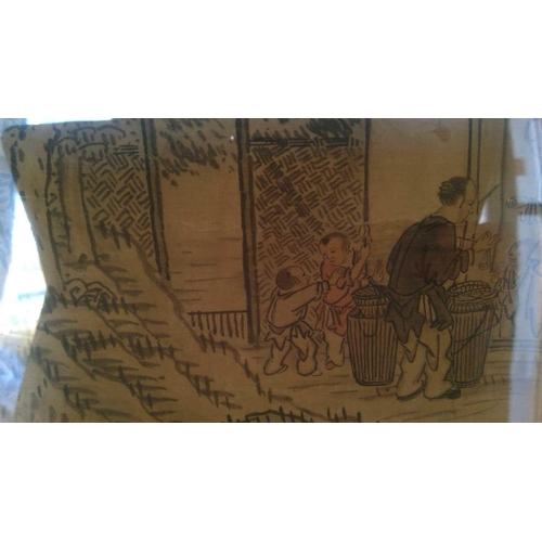 295 - A large Chinese painting on silk, signed, late 19th century. Depicting a village scene with figures ... 