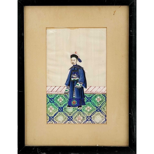 297 - Three Chinese pith paper paintings, late Qing Dynasty. Frame size 29 x 22cm. (3)