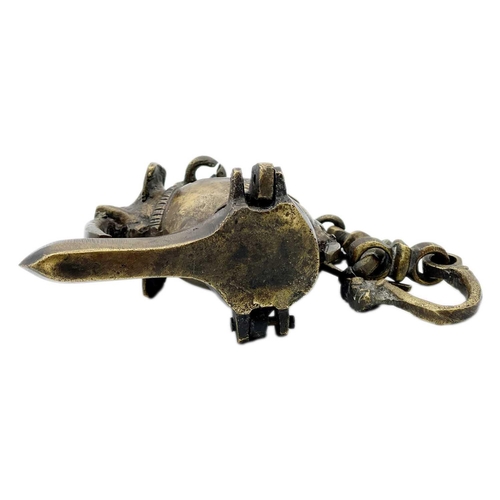 312 - An Indian bronze hanging lamp in the form of an elephant. Length including chain 26.5cm, width 9cm, ... 