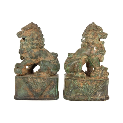 325 - A pair of Chinese metal on porcelain dogs of fo, early 20th century. Height 14cm, width 5.5cm, depth... 