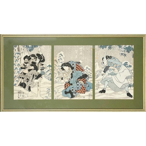 343 - A Japanese triptych woodblock print, 19th century. 50 x 87cm.