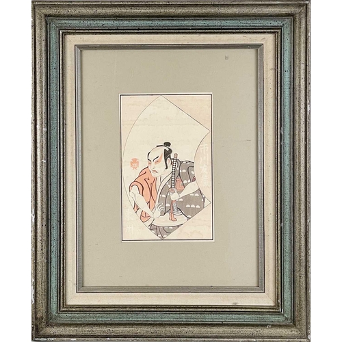 345 - Shunsho (1726-1792). Japanese woodblock print. Kabuki Actor Ichikawa Tomozo, frame 55 x 45cm, image ... 