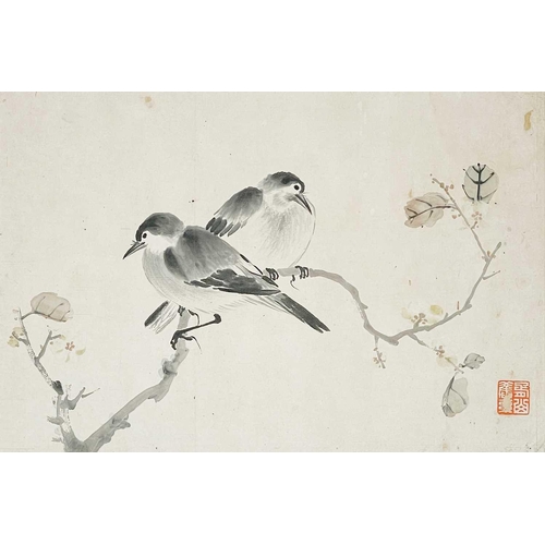 45 - Two Chinese paintings of birds, 19th century. Each with a single red seal, frame 34.5 x 49cm. (2)