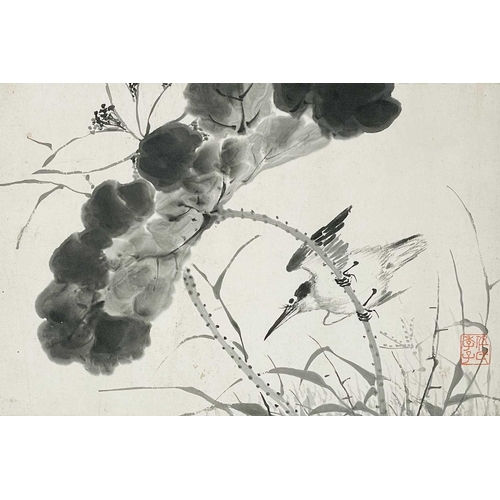 45 - Two Chinese paintings of birds, 19th century. Each with a single red seal, frame 34.5 x 49cm. (2)