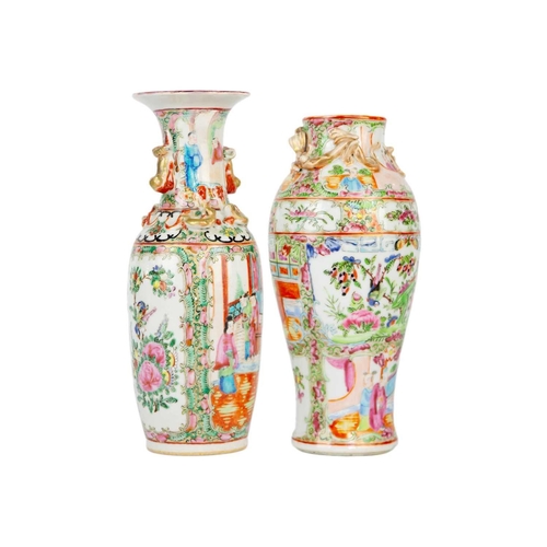 5 - Two Chinese Canton porcelain vases, 19th century. Heights 24.5cm and 23cm. (2) No damages. Both vase... 