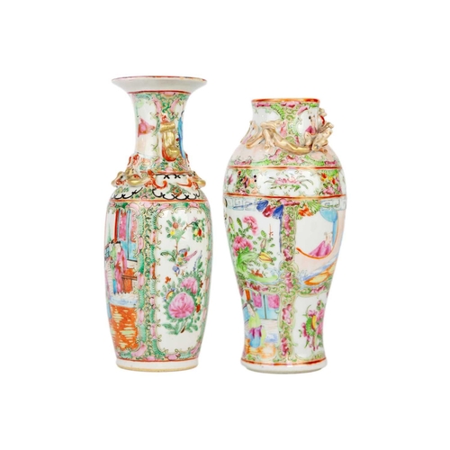 5 - Two Chinese Canton porcelain vases, 19th century. Heights 24.5cm and 23cm. (2) No damages. Both vase... 