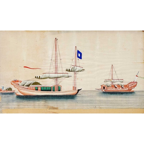 50 - A pair of Chinese pith paper paintings depicting junks, 19th century. 24 x 36cm. (2)