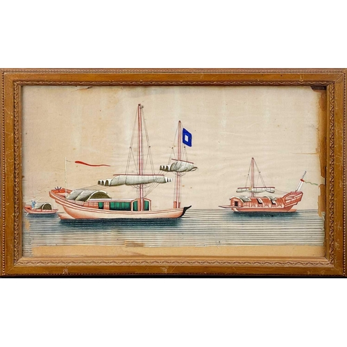 50 - A pair of Chinese pith paper paintings depicting junks, 19th century. 24 x 36cm. (2)