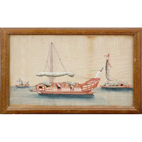 50 - A pair of Chinese pith paper paintings depicting junks, 19th century. 24 x 36cm. (2)