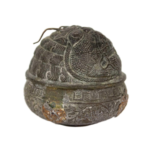 56 - A Burmese brass incense burner, 19th century. Height 11cm, width 11.5cm.