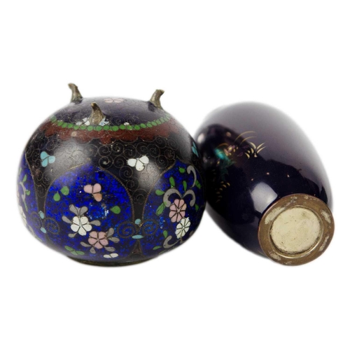 7 - A Japanese cloisonne vase, Meiji period. Height 12.5cm, width 5cm, a cloisonne tray, 19th century, h... 