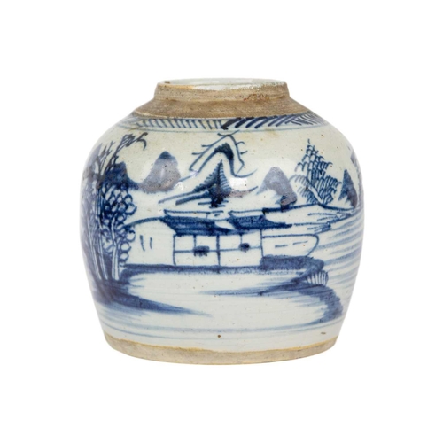 70 - A Chinese blue and white ginger jar, 19th century. Painted with a river scene, height 16.5cm, diamet... 