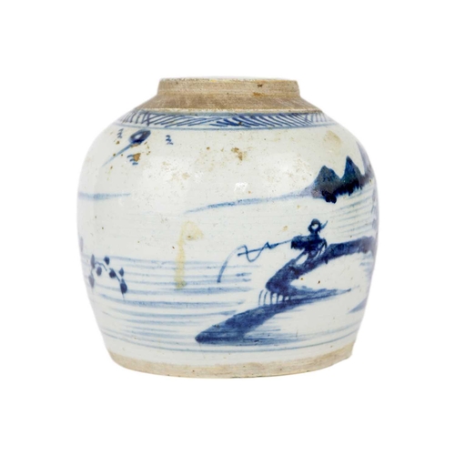 70 - A Chinese blue and white ginger jar, 19th century. Painted with a river scene, height 16.5cm, diamet... 