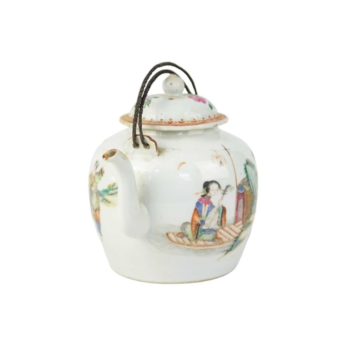 91 - A Chinese famille rose teapot, early 20th century. With figures and a horse in a landscape, two meta... 